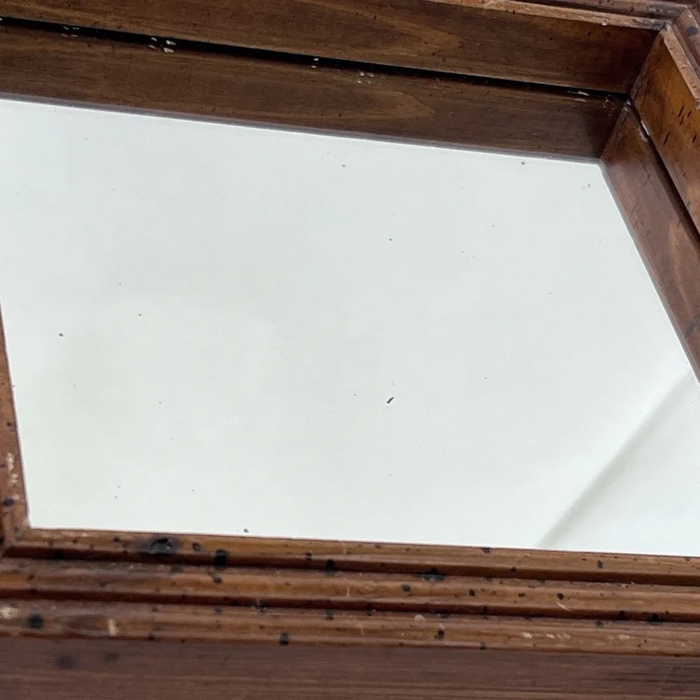 Carved Wood Square‎ Wall Mirror 8x8 Brown Frame Diamond Hang Option